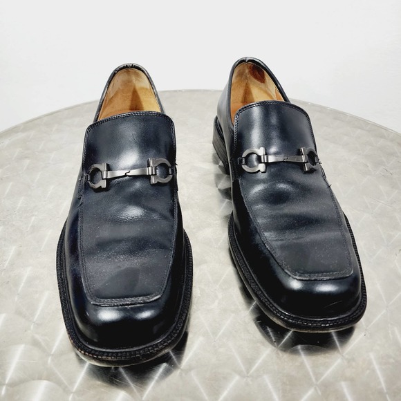 Vintage Salvatore Ferragamo Black Leather Slip on Moccasin Gancini Horsebit 8.5D - Picture 2 of 13